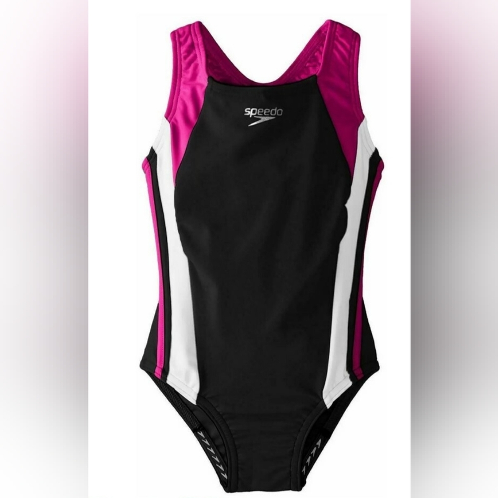 SPEEDO NWOT Pink and Black Racerback Full Coverage One Piece Swimsuit - Size 4